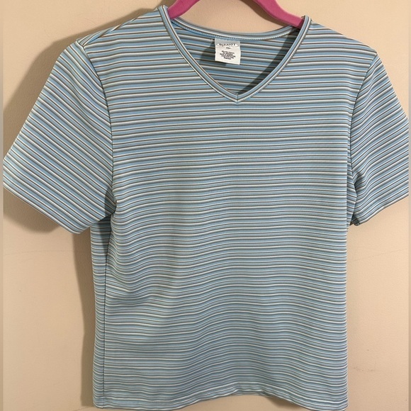 Old Navy Y2K 90s stretchy small stripe cropped shirt - Picture 1 of 5